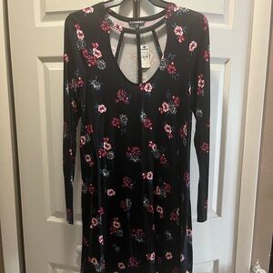 Express Black Floral Long Sleeve Dress Cut out